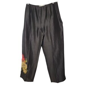 Peter Martin 100% Silk Sequin Floral Black Ankle Pants 14 Cocktail Luxe